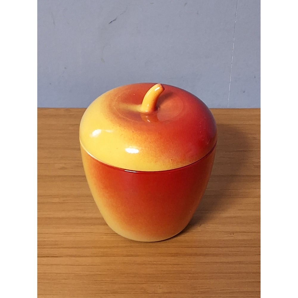 Vintage Red Yellow Milk Glass Apple Lidded Dish Trinket Box Sugar Bowl GVC